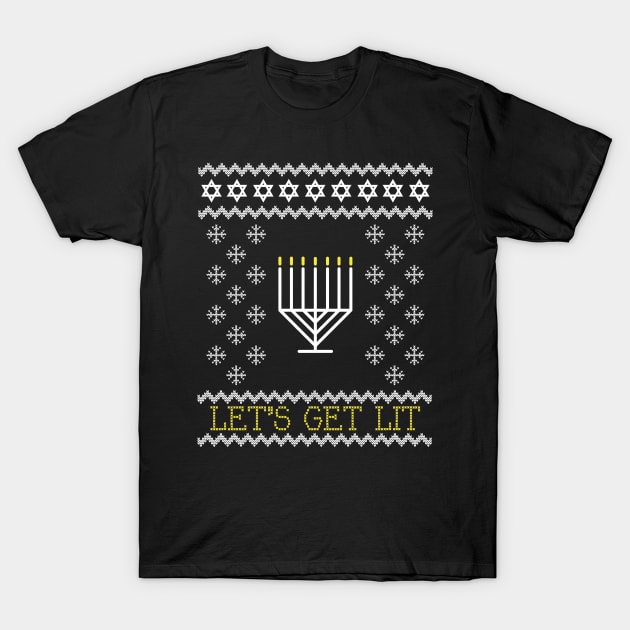 Let’s Get Lit Funny Hanukkah Ugly T Shirt for Men & Women T-Shirt by mnktee